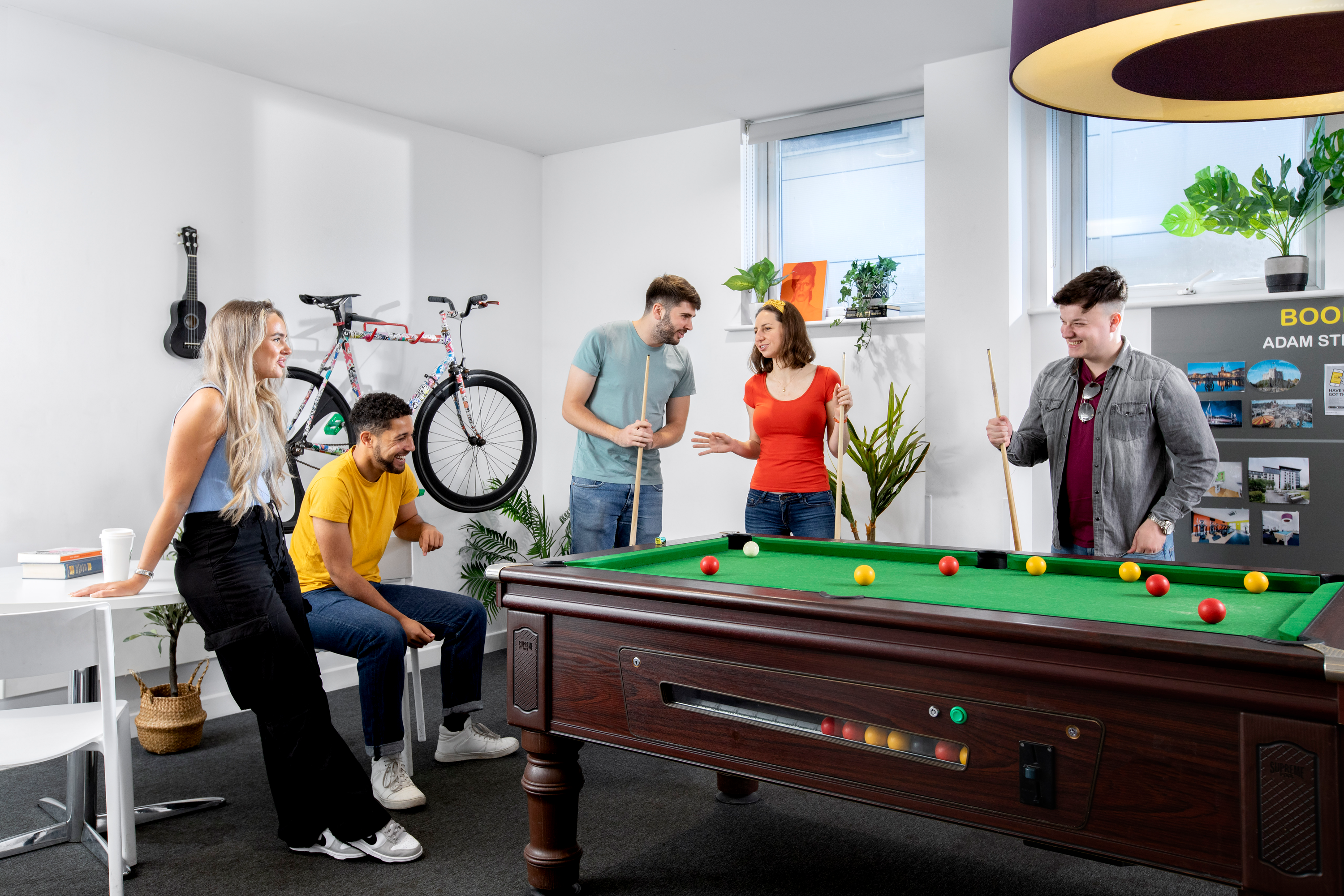 Students sat in games area