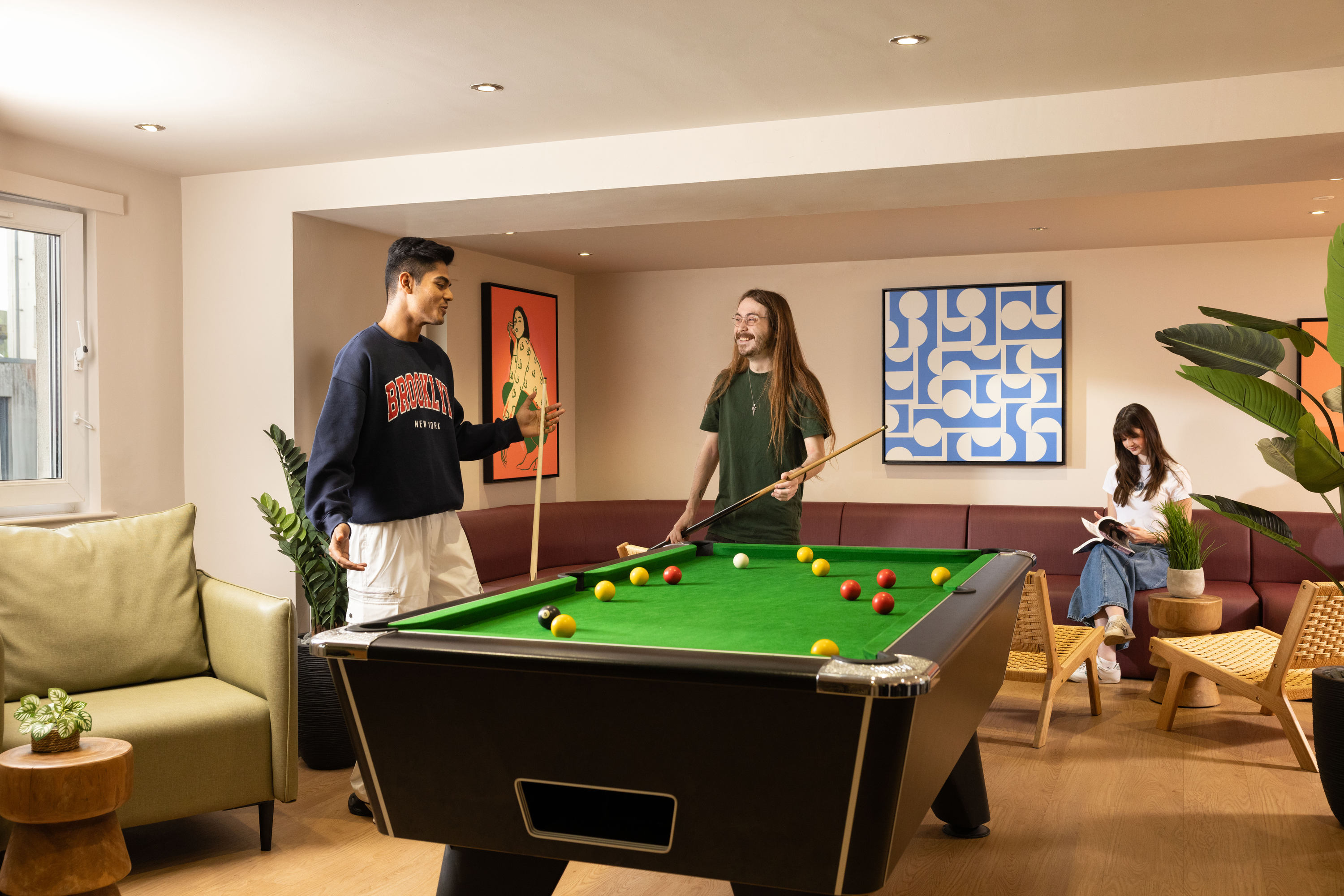 Students in the games area