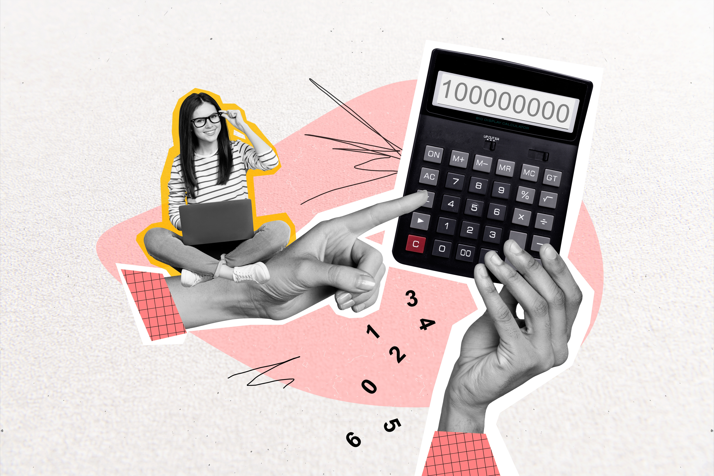 Graphic of calculator and student